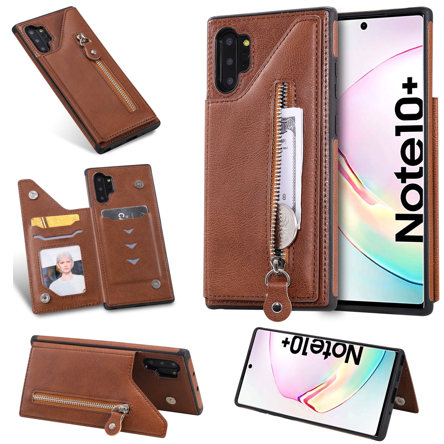 Card Holders Kickstand Luxury Black Wallet Cover for Samsung Galaxy Note 10 Plus Leather Flip Case Fit for Samsung Galaxy Note 10 Plus