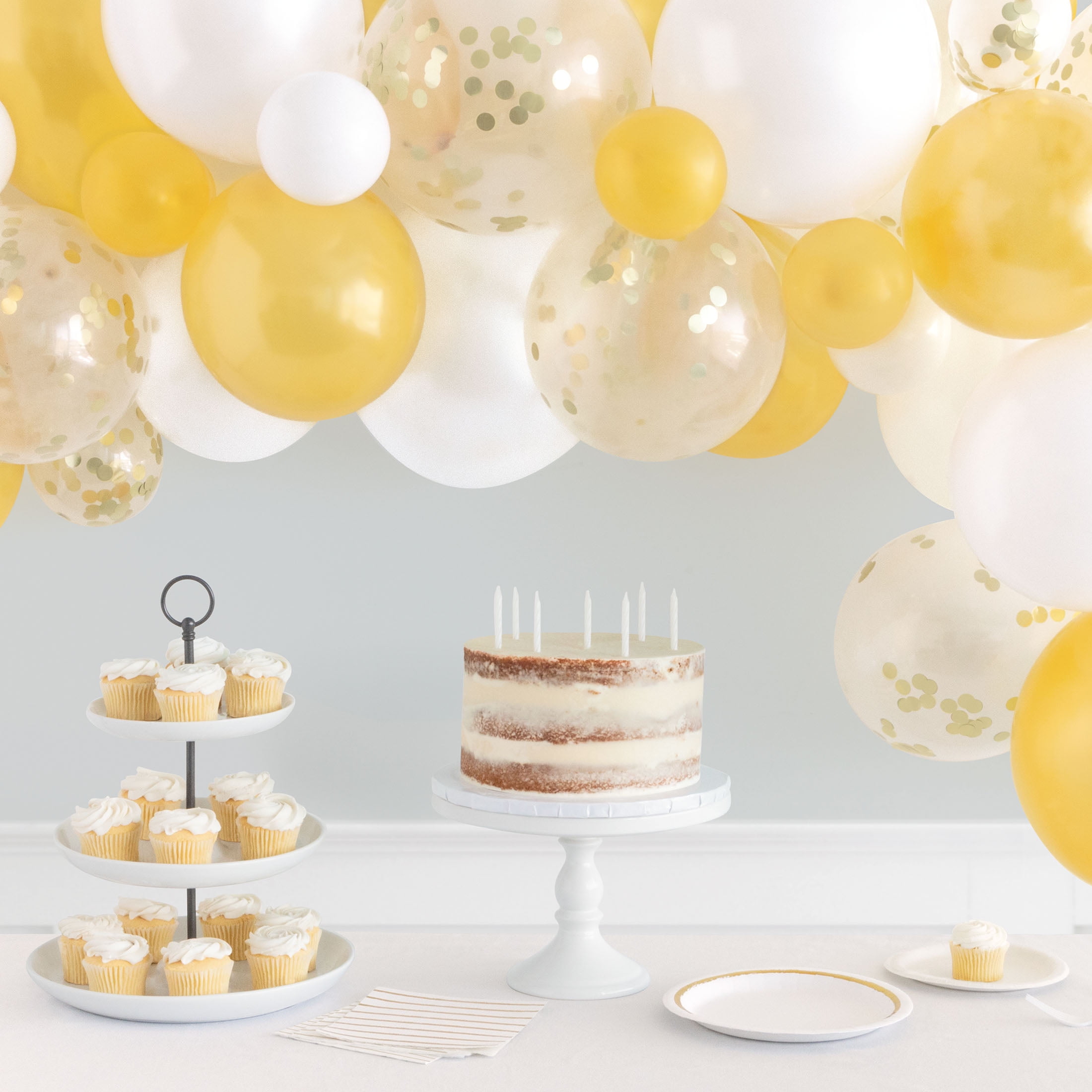 Way to Celebrate! Confetti & Latex Balloon Arch Kit, Gold & White, 40pcs
