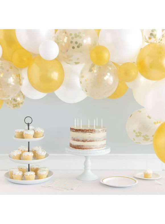Way to Celebrate! Confetti & Latex Party Balloon Arch Kit, Gold & White, 40pcs