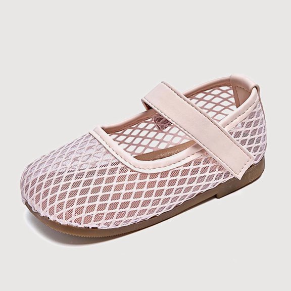 Gyujnb Girls Mesh Mary Jane Shoes Soft Sole Casual Footwear, Adjustable Strap Closed Toe Ballet Shoes (Girls),18-24 Months
