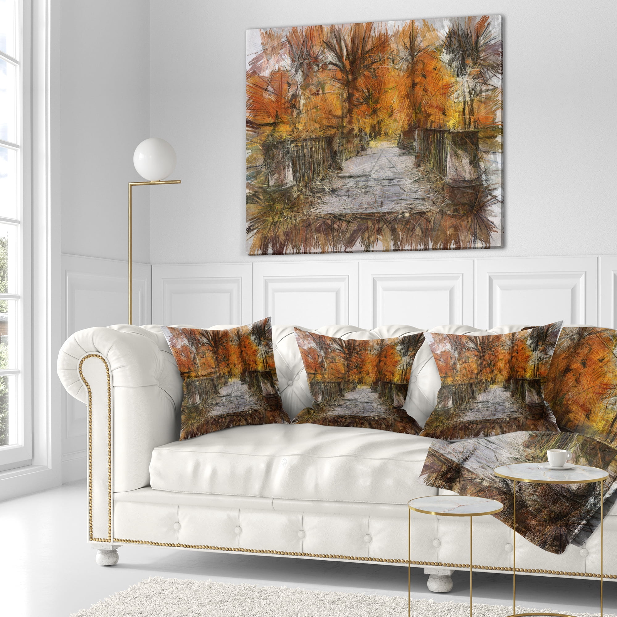 Designart Beautiful Watercolor Autumn Forest - Landscape Printed Throw Pillow - 16x16