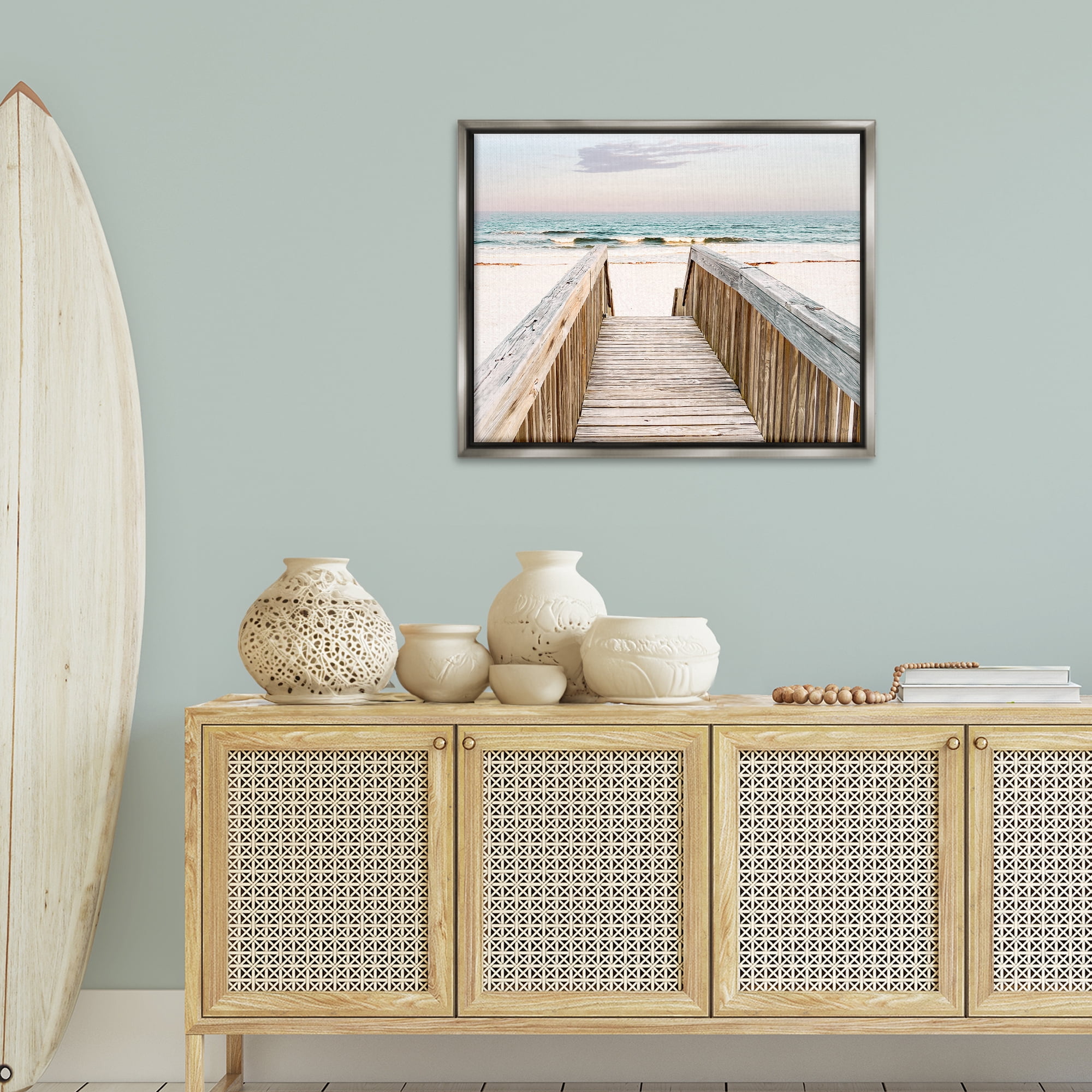 Stupell Industries Steps to Beach Shore Nautical & Beach Photography Gray Floater Framed Canvas Art Print Wall Art, 31 x 25