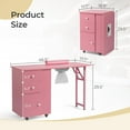 thumbnail image 2 of Ktaxon Foldable Nail Table w/Dust Collector, Lockable Wheels, 2 Drawers, Pink, 2 of 10