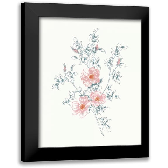Wild Apple Portfolio 12x14 Black Modern Framed Museum Art Print Titled - Flowers on White II Contemporary Bright