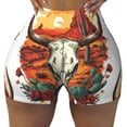 thumbnail image 2 of Daiia Western Desert Cactus Ram Skull Pattern Women's Workout Shorts Biker Shorts - High Waisted Workout Spandex Tummy Control Gym Running Yoga Shorts-X-Large, 2 of 8