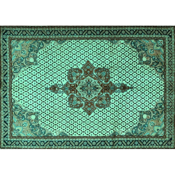 Ahgly Company Indoor Rectangle Persian Turquoise Blue Traditional Area Rugs, 2' x 5'