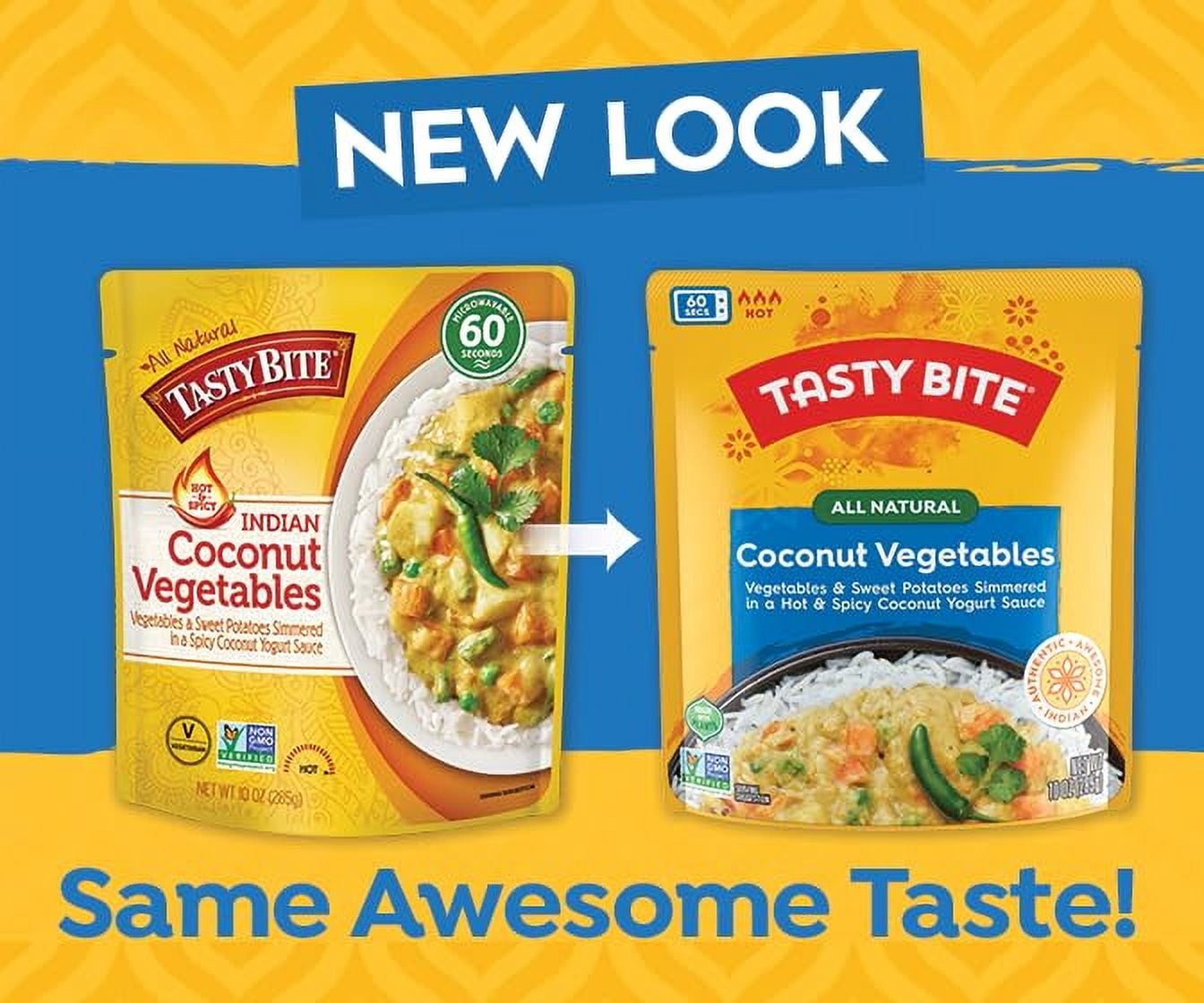 Tasty Bite - Heat & Eat Indian Cuisine Hot & Spicy Vegetables Coconut Yogurt Sauce, Case Of 6, 10 Oz
