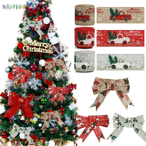 BadPiggies 16.4ft Christmas Wired Burlap Ribbon Vintage Truck for DIY Christmas Tree Crafts Floral Bows Decoration