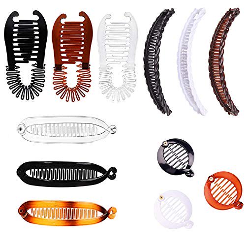 Jmassyang 12pcs Banana Hair Clips Set, 4 Styles Plastic Flexible