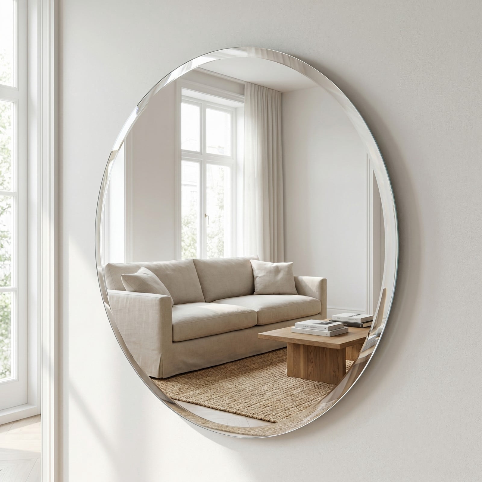 Gleamira 30" Frameless Bathroom Mirror Round Beveled Edges Wall Mirror Decorative Vanity Mirror for Bathroom