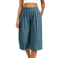 thumbnail image 2 of Ltctricy Capri Pants for Women Elastic Waisted Wide Leg Pants Loose Fit Casual Pants with Pockets Beach Vacation Clothes(Blue,Small), 2 of 7