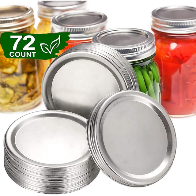 72 Pcs Couvercles de Mise en Conserve à Ouverture Régulière en Forme de Boule, Couvercles de Mise en Conserve pour Pots Mason Réutilisables de Type Séparé, Étanches, Rangement (70 mm, Argent, Couvercles)