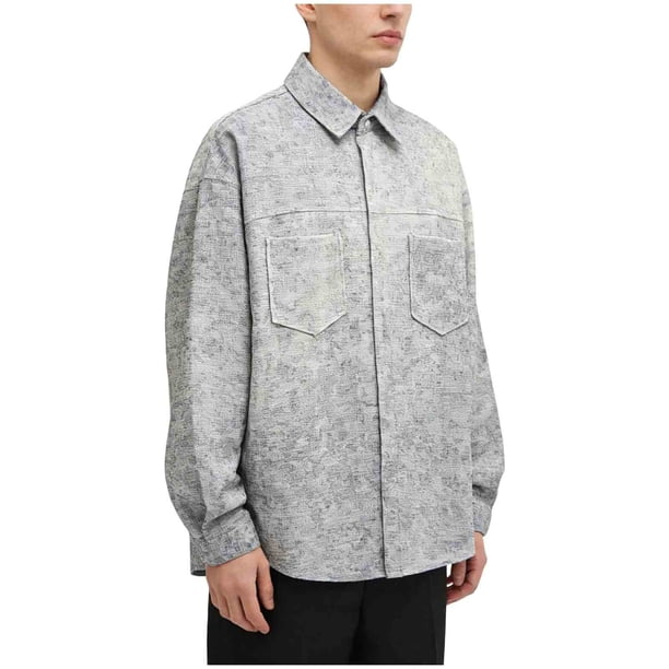 Mens Casual Manga Corta Botón Abajo Camisas Cuello de Vuelta Suelto Ajuste con Blusas de Bolsillo para el Uso Diario de Verano