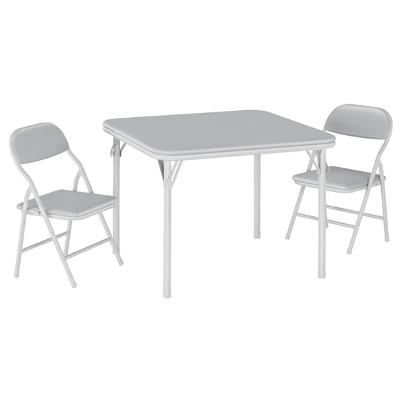 Mesa y sillas plegables para niños con tapicería de cuerina y estructura metálica duradera, set de actividades infantil multiusos portátil para comer, manualidades o aprender, ahorra espacio