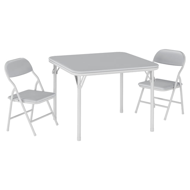 Mesa y sillas plegables para niños con tapicería de cuerina y estructura metálica duradera, set de actividades infantil multiusos portátil para comer, manualidades o aprender, ahorra espacio
