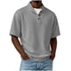 thumbnail image 2 of Blusas y camisas de manga corta y cuello redondo para hombre, de pana, color liso, informales, a la moda, con medio botón, cuello alto, manga corta, de poliéster., 2 of 6