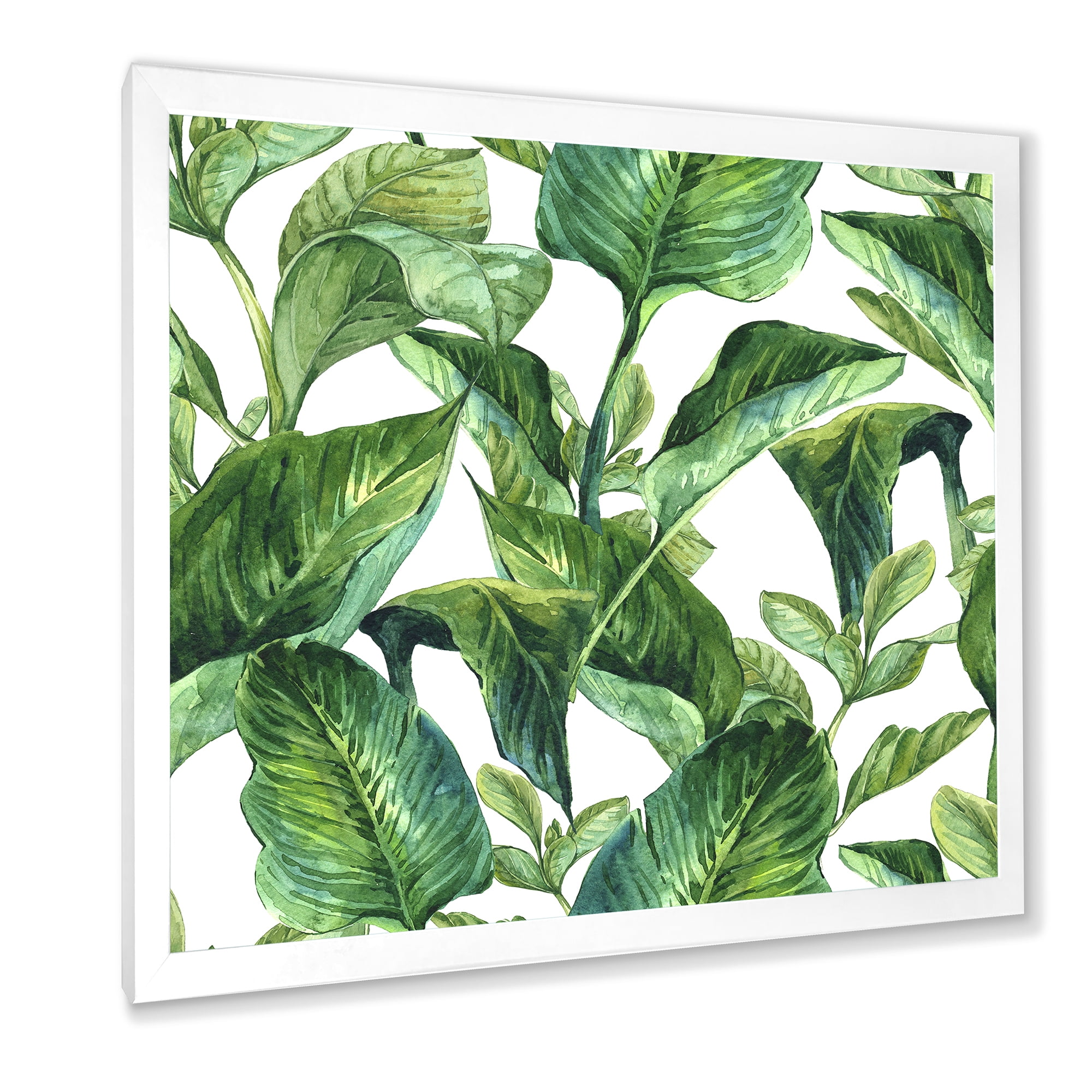 Designart 'Foliage Of Tropical Leaves On White' Tropical Framed Art Print