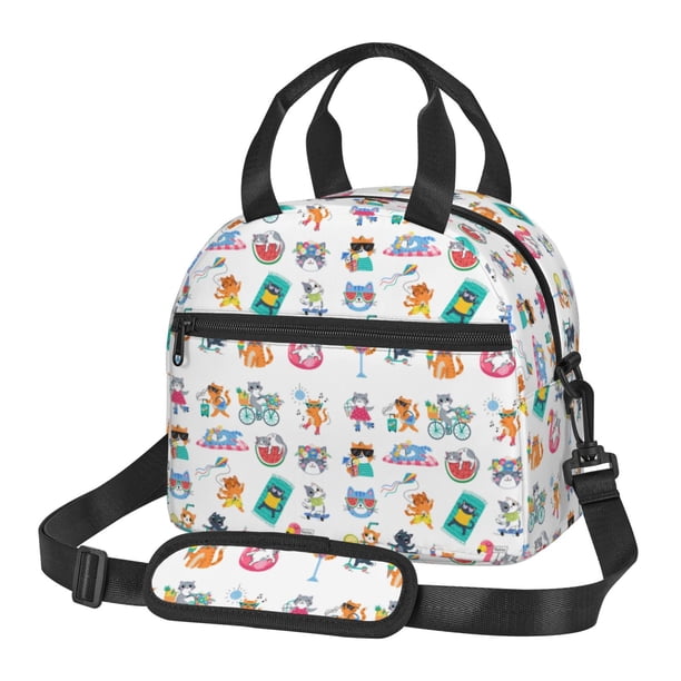 Easygdp Hello Summer Cat Caja de Almuerzo para Mujeres y Hombres, Bolsa de Almuerzo Insulada, Bolsas Reutilizables Impermeables para Viajes, Trabajo y Picnics