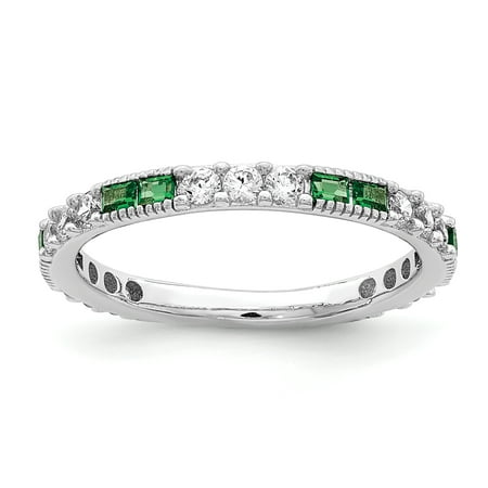 Band Peridot Ring - Sterling Silver Rhodium-plated Synthetic Green Spinel & Cubic Zirconia Band Ring Multiple Sizes