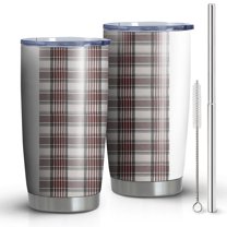 20oz Tumblers Brown and White Checkerboard Checkered Pattern Stainless Steel Vacuum Insulated Double Wall Travel Tumbler Cups Mug with Lid and Straw,Cleaning Brush for Cold & Hot Drinks