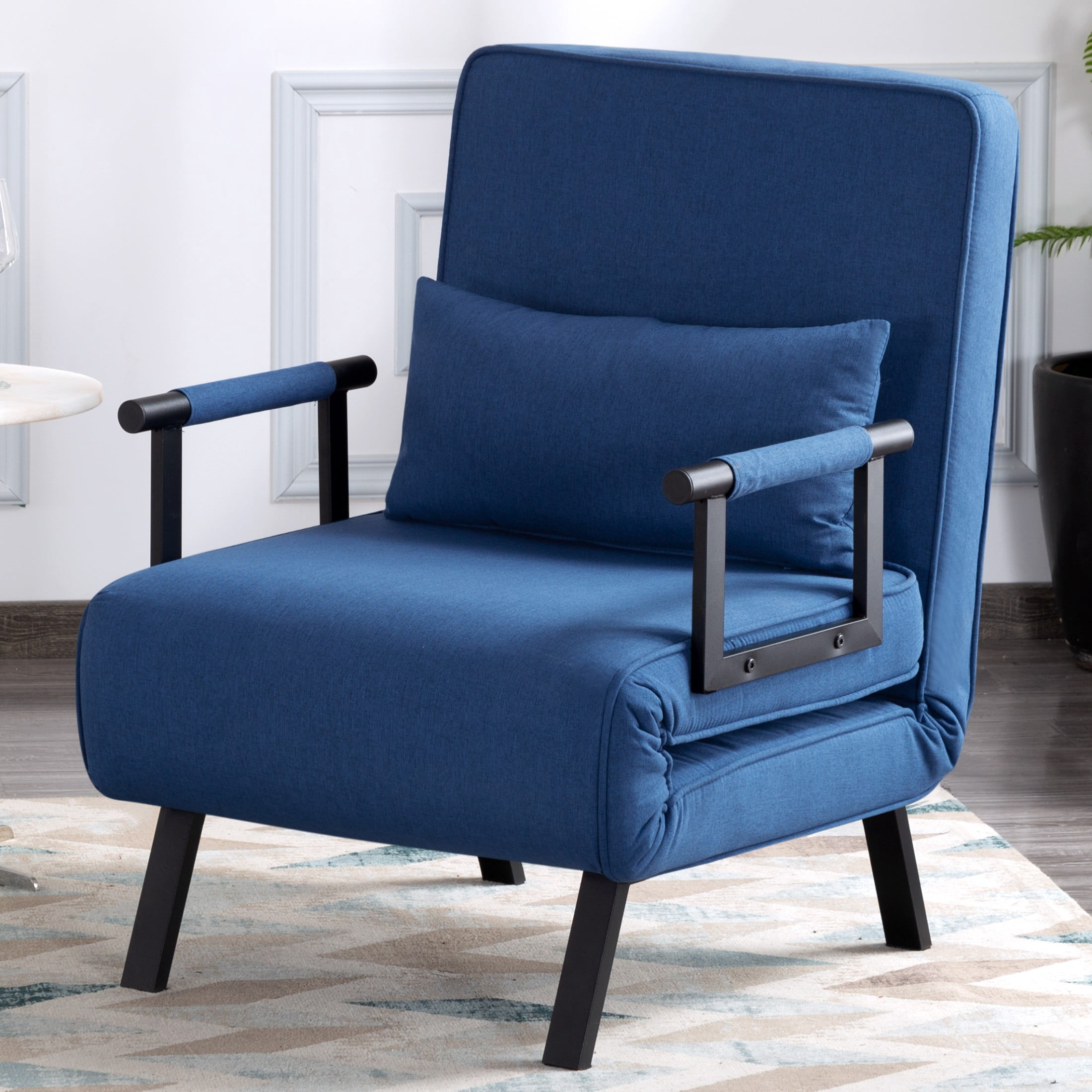 BSHTI Modern Folding Arm Chair Lounge 4-in-1 Convertible Sofa Bed with Adjustable Backrest for Small Spaces (Blue)