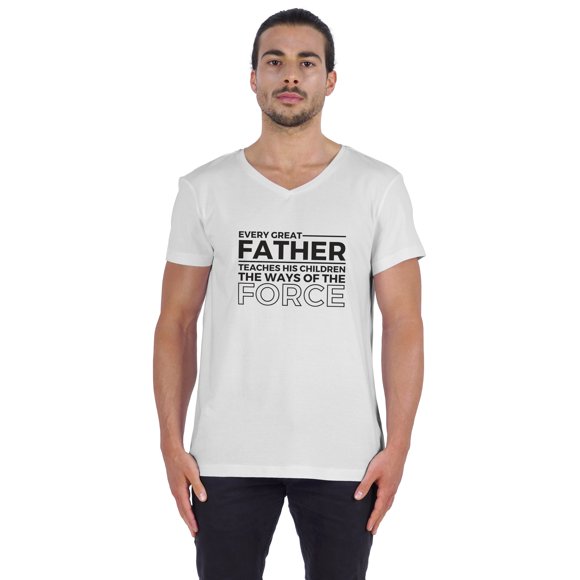 Inkmeso V-Neck Graphic Tshirt "Every Great Father Teaches His Children The Ways Of The Force" For Parenting Tee Shirt
