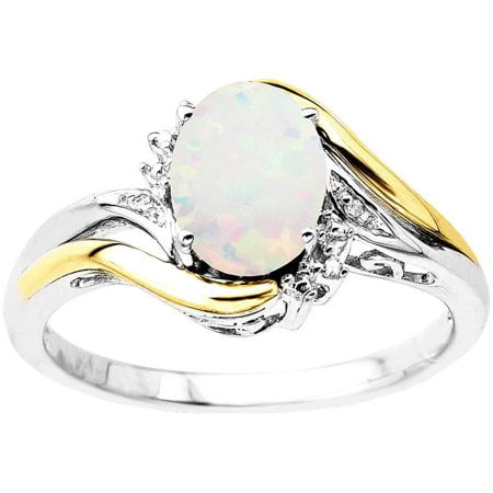 Brilliance Fine Jewelry Created Opal and Diamond Accent Ring in Sterling Silver with 10kt Yellow