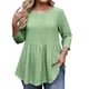 thumbnail image 3 of TaTaai Women's Casual Eyelet Blouse Round Neck Asymmetrical Hem 3/4 Sleeve Hollow Out Top Plus Size Loose Fit Solid Color Comfy Spring Summer Daily Wear Gift, 3 of 7