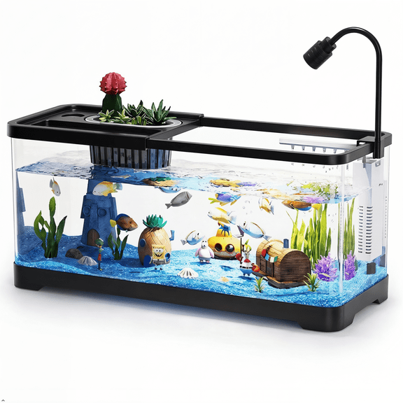 DOCINPET Fish Tank, 5 Gallon Fish Aquarium Start Kits, 10PC Fish Tank Starter Kit with Aquarium Light & Filter, Betta Fish Tank with Aquarium Decorations