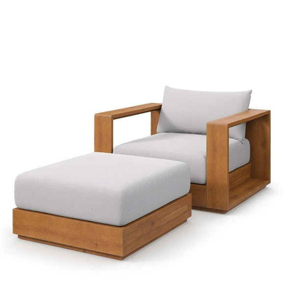 Lounge Chair and Ottoman, Grey Gray Natural, Wood, Outdoor Patio Balcony Cafe Bistro Garden Hospitality Restaurant, Modern Contemporary HB36713