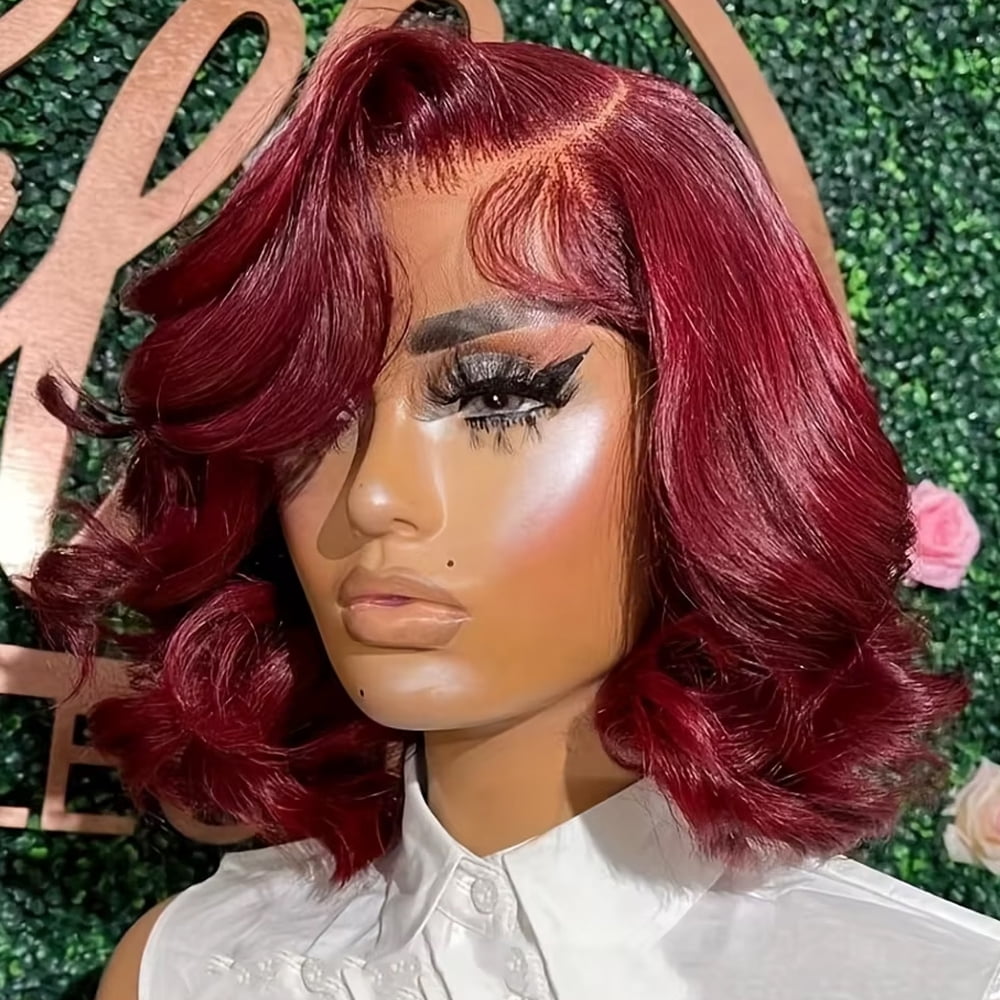 Multi-Purpose Burgundy HD Lace Straight 13x4 Bob Lace Front Wig Pre Plucked Transparent Bob Lace Front Human Hair Wigs 99J Bob Wigs Red | Typpkmm