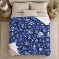 thumbnail image 5 of Blue Winter Village with Snowflakes and Houses, Cheerful Holiday Style for Winter Lovers, Cozy Cabin Snow Scene and Christmas Gift, Cozy Flannel Blanket for Family Room and Bedroom, Home Decor, 5 of 9