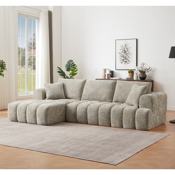 Aukfa 108" L-Shaped Oversized Sectional Sofa, Oversized Cloud Sectional Couch with Chaise & 2 Pillow, No Assembly Sponge Sleeper Couch for Living Room,Khaki