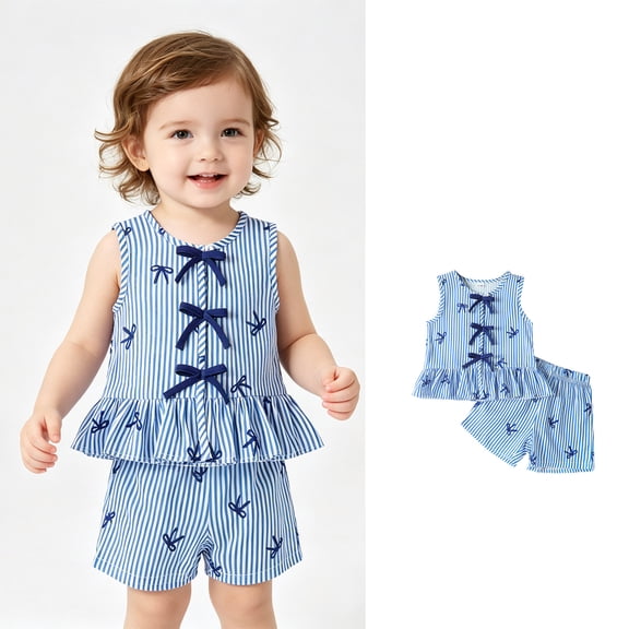 XINXIAOO Baby Girls Summer Outfits 2 Piece Sets Sleeveless T-Shirt Tops Elastic Waist Shorts Casual Daily Wear Girls Clothes Size 9-12 Months