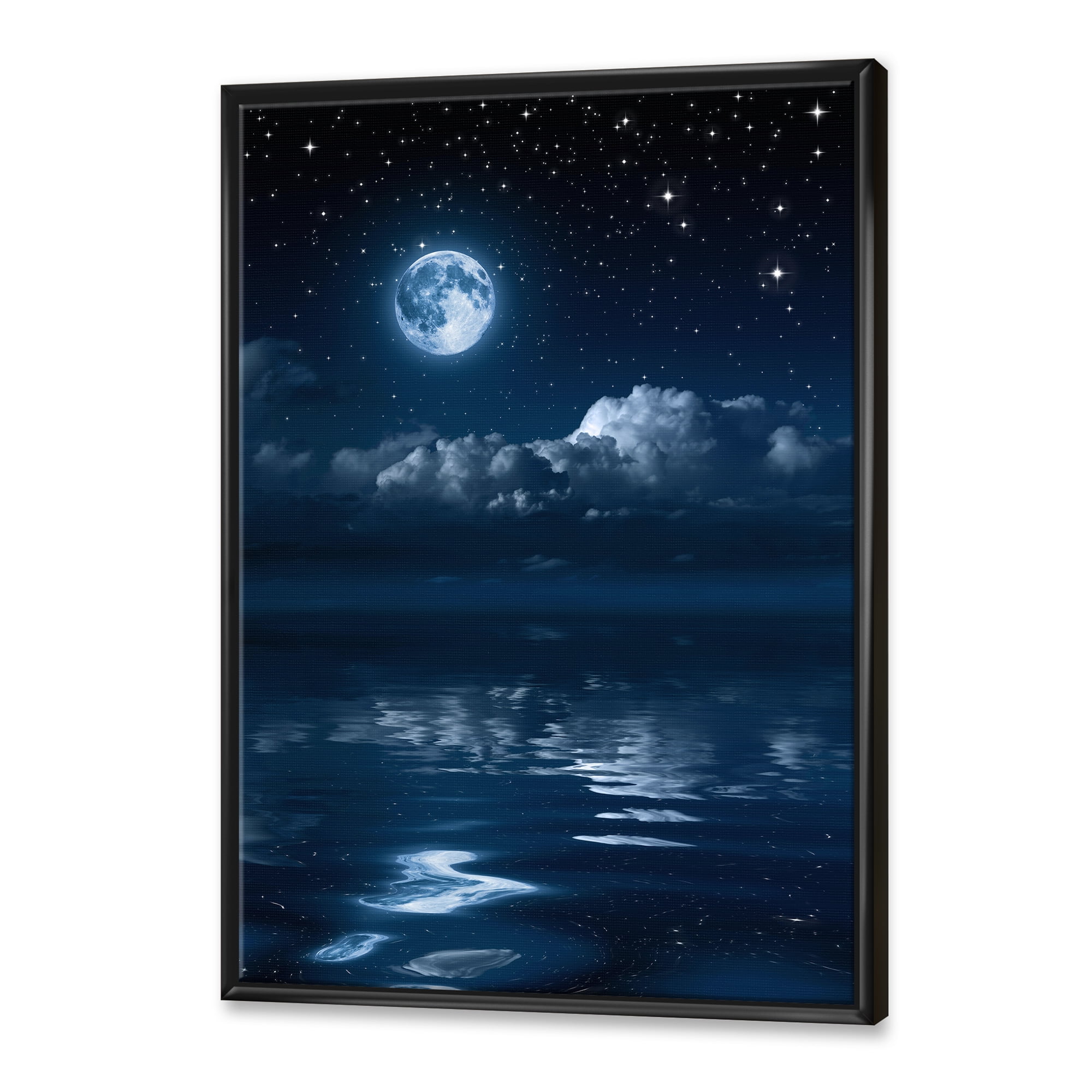 Designart 'Full Moon Night in Cloudy Sky I' Nautical & Coastal Framed Canvas Wall Art Print