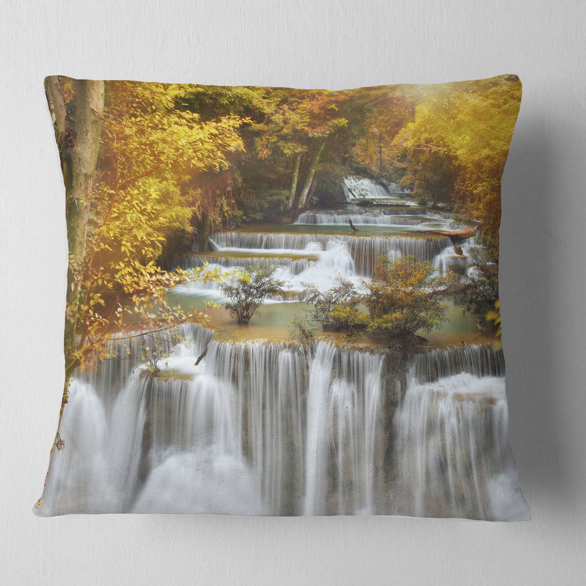 Designart Autumn Huai Mae Kamin Waterfall - Abstract Throw Pillow - 18x18