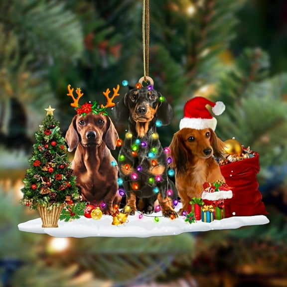 Acrylic 2D FLAT Dachshund-Christmas Dog Friends Hanging OrnamentChristmas Dog Friends Hanging Ornament