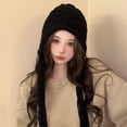 thumbnail image 3 of Women Winter Hat Long Tassel Thickened Knitted Elastic Anti-slip Soft Ear Protection Solid Color Breathable Windproof Decorative Cap Beanie, 3 of 7