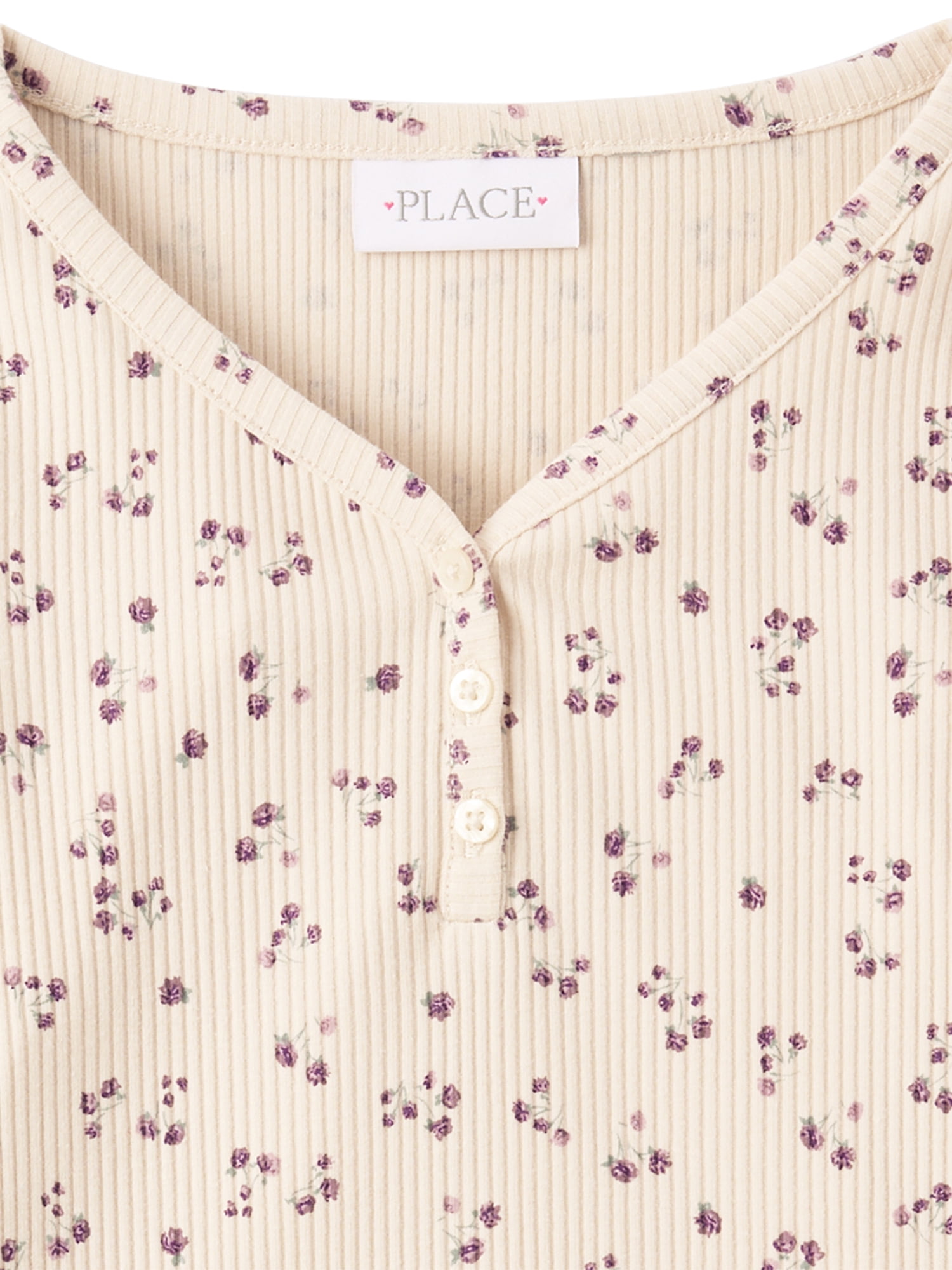 The Children's Place Girls Long Sleeve Floral V-Neck Ribbed Henley Top, Sizes XS-XXL