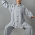 thumbnail image 4 of zeranth 2Pcs/Set Unisex Button Placket Shirt Loose Solid Color Chinese Traditional Tai Chi Suit Kung Fu Wear, 4 of 7