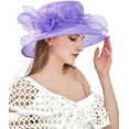 thumbnail image 2 of Women Derby Fascinator Hat Organza Church Wedding Hat Wide Brim Cocktail Tea Party Hat, 2 of 5