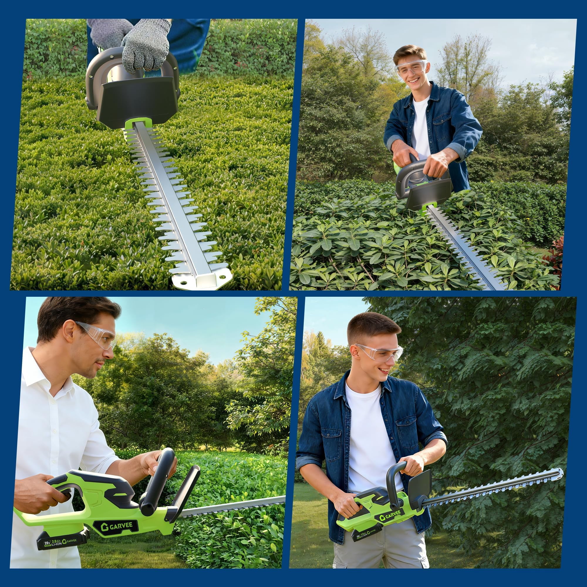 Cordless Hedge Trimmer & Grass Shear, 22" Electric Hedge Cutter with 2×2.0Ah Batteries & Charger, 180° Rotating Head, Lightweight Garden Trimmer for Lawn, Shrubs & Bushes, Green