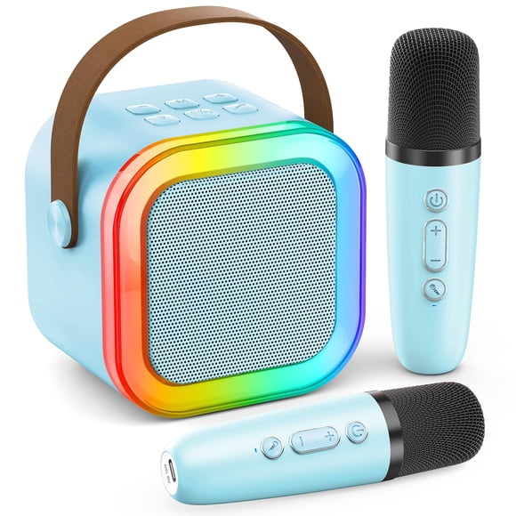 Karaoke Machine for Kids Adults, Portable Bluetooth Mini Karaoke Microphone Singing Speaker Karaoke Player with 2 Wireless Mic Toys for All