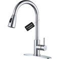 thumbnail image 1 of LAICAIW Stainless Steel Kitchen Faucet with Sprayer, High Arc Single Handle Kitchen Faucet for Sink 1 or 3 Hole, Modern Kitchen Sink Faucet with Deck Plate and 1/2" Adapter (Chrome), 1 of 7