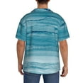 thumbnail image 3 of KLL Teal Turquoise Fluid Stripes Print Men's Shirt Short Sleeve Button Down Summer Cuba Beach Shirts- Small, 3 of 5