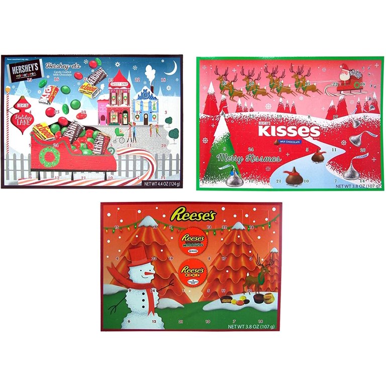 Hershey Reeses Chocolate Candy Filled 2019 Advent Calendar Countdown to  Christmas - Reeses, Kisses, and Hershey Miniatures, Set of 3 - Walmart.com