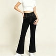 thumbnail image 2 of Women's Smoked High Waist Flare Jeans Vintage Washed Stretch Denim Bootcut Pants with Pocket Slim Fit Y2K Casual Streetwear Jeans Black, 2 of 5