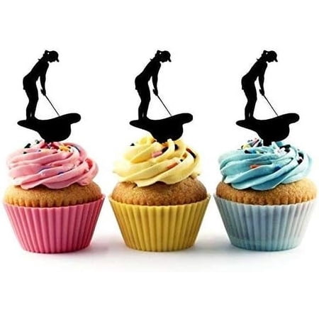 6Pcs Golfer Silhouette Acrylic Cupcake Toppers for Golf or Sports Themed Birthday Party Decor