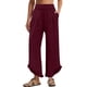 thumbnail image 3 of Women's linen wide-leg trousers with pleats, ruffled waist, and wide leg openings White XXXL, 3 of 4