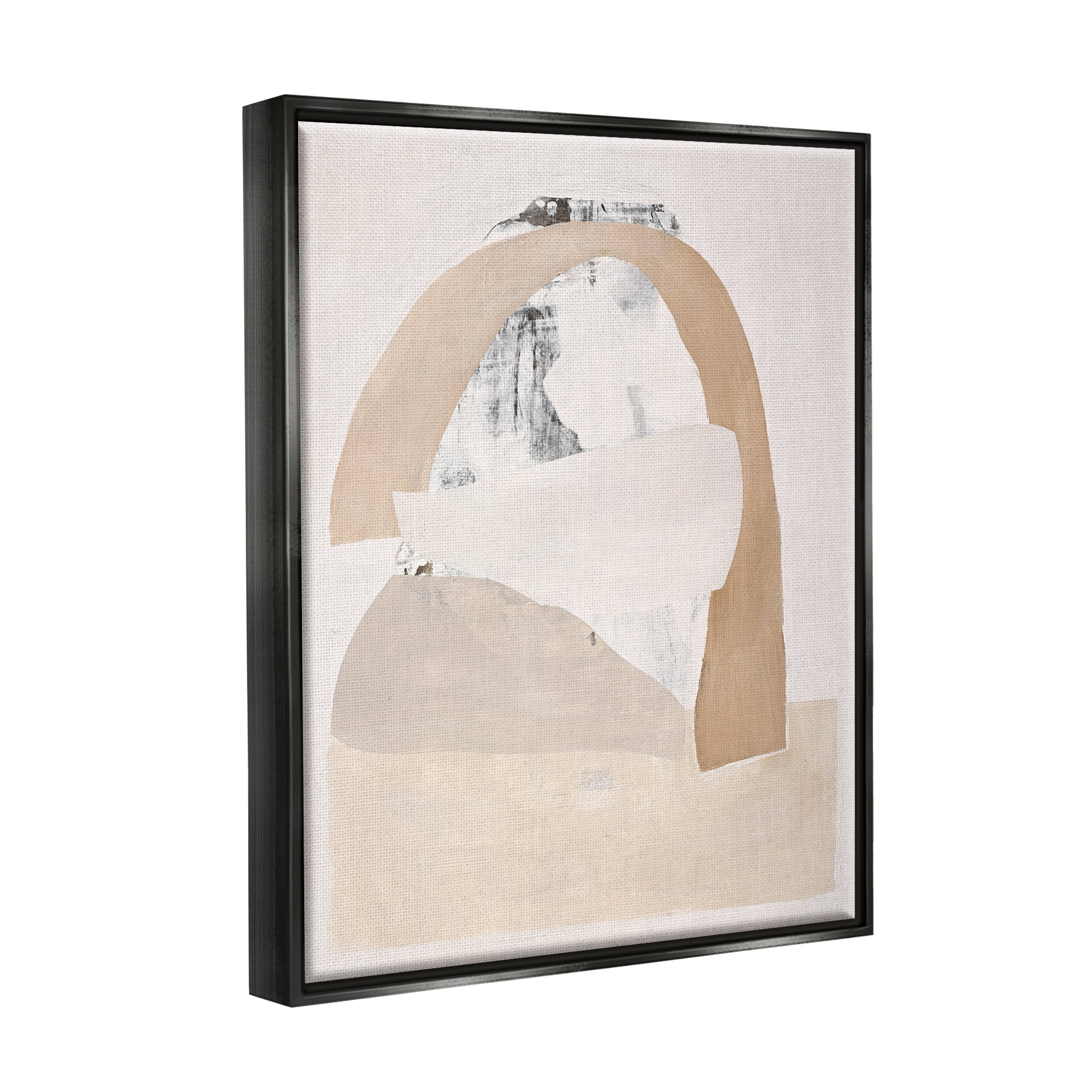Stupell Industries Simple Beige Abstract Abstract Painting Black Floater Framed Canvas Art Print Wall Art, 25 x 31